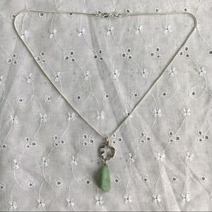.925 Sterling Silver Chained Leaf & Jade Necklace